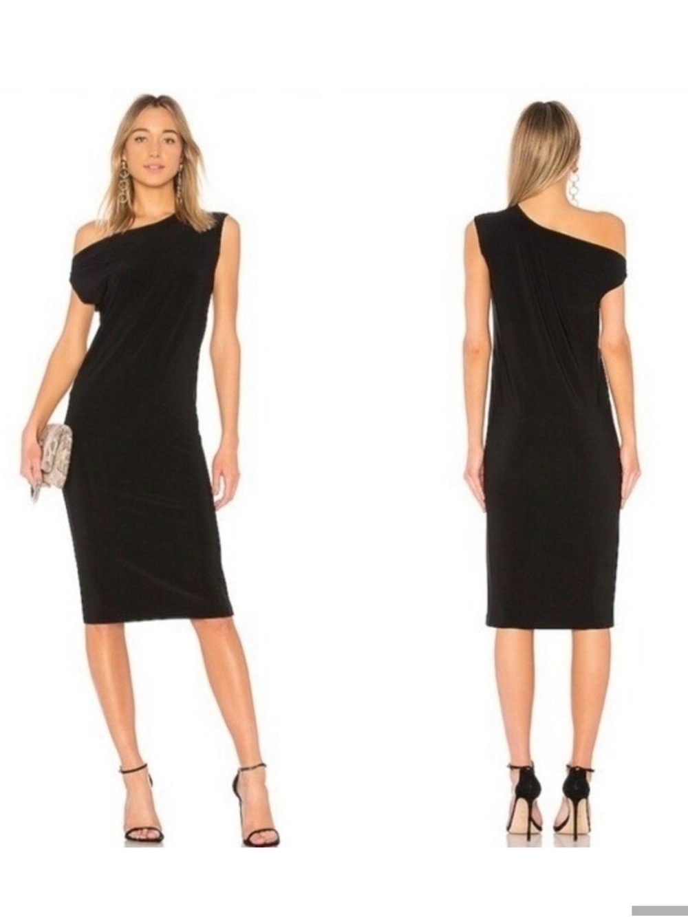 Norma Kamali Drop‎ Shoulder Midi Dress Black Size M/38 Stretch Quite luxury